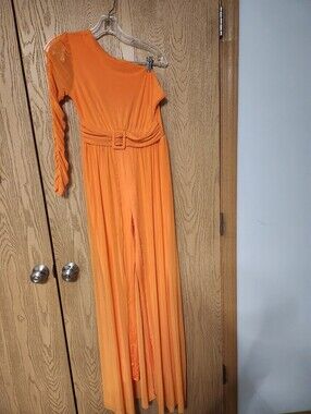 One-Shoulder Orange Belted Jumpsuit